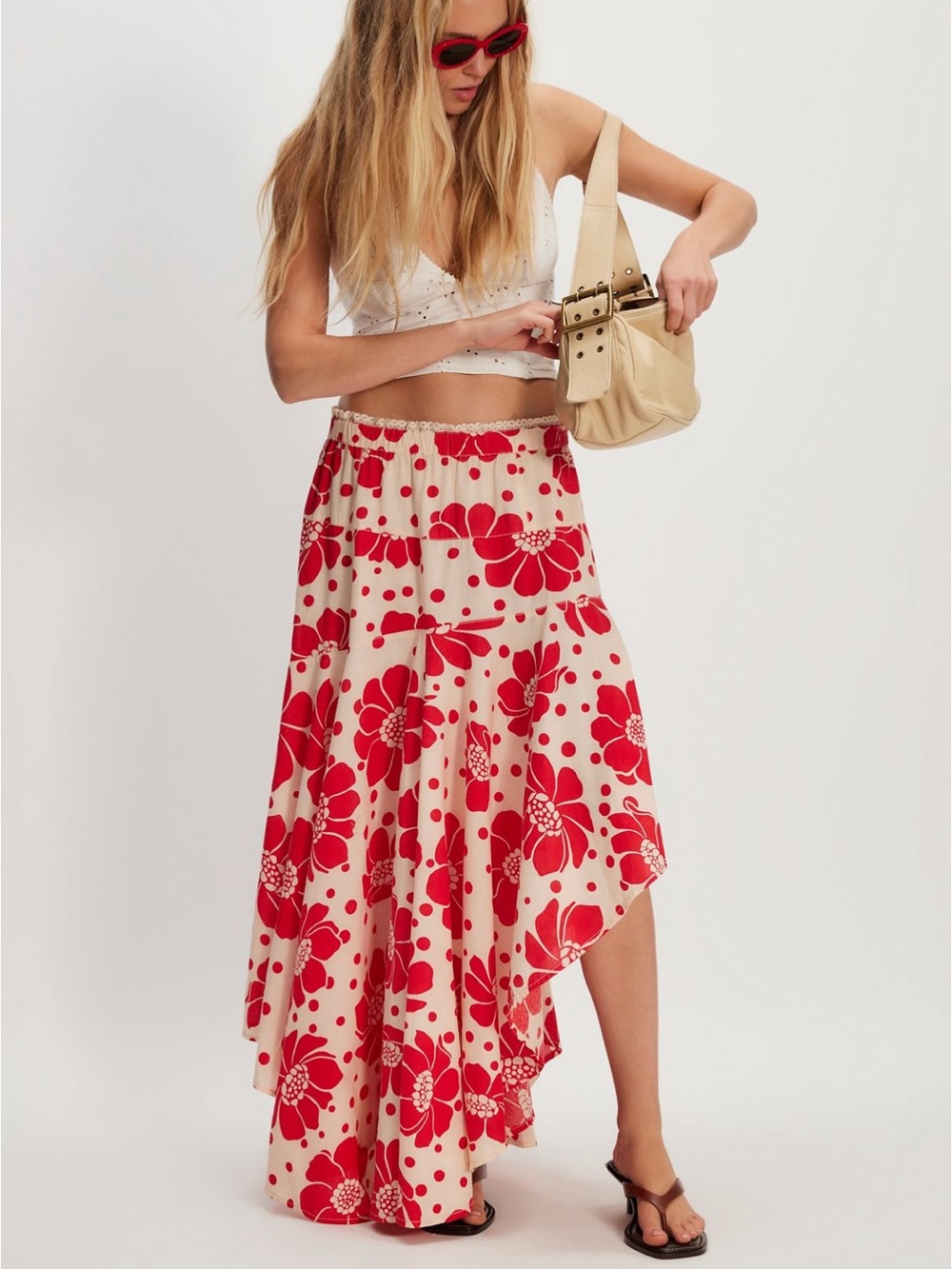 Free People Poppy Printed Maxi Skirt Red XS